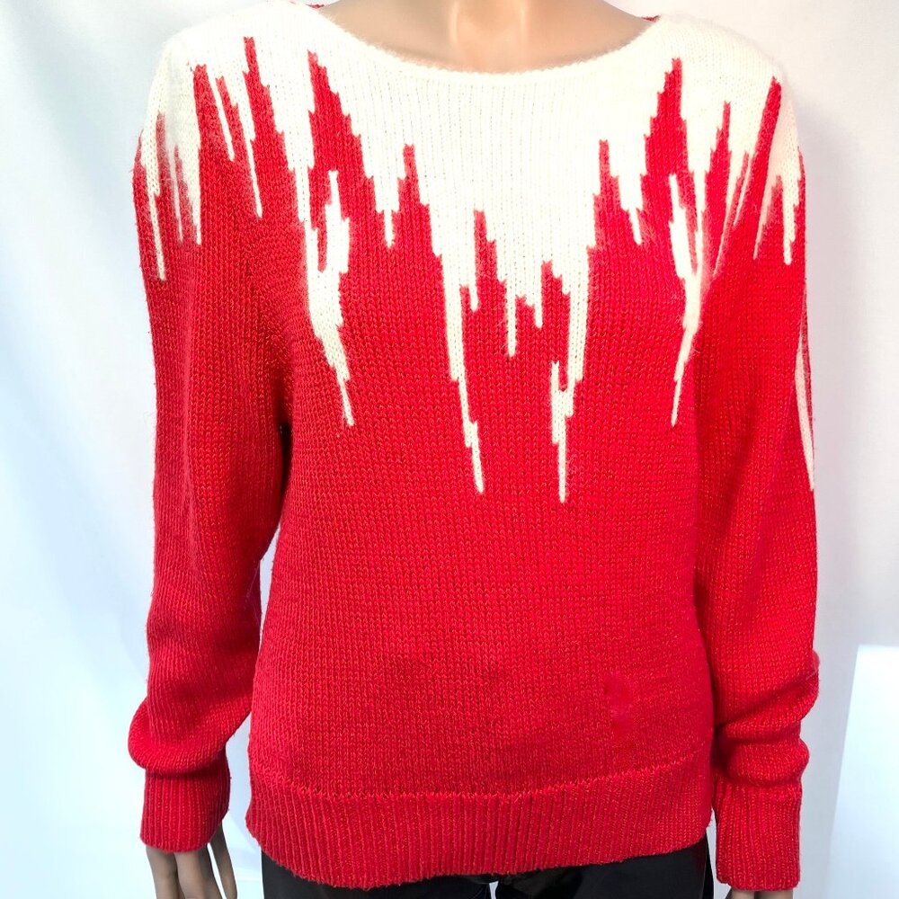 Valentine's Day Sweater, 90s ANGENIE red with white icicles, Angora, BEAUTIFUL
